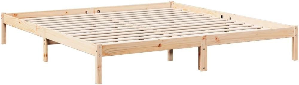Simple Platform Bed Frames with Under Bed Storage, 180x220 cm King Pine Wood Sturdy Platform Bed Frame with Slat Support (Brown)