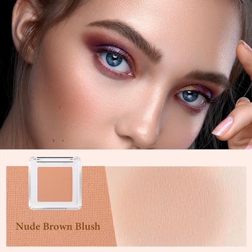 Blushers for Cheeks Make up Blusher, Matte Bronzer Powder Blushes Korean Makeup Blush, Natural Look Long-Lasting Blush, Light Brown Makeup Palette with Brush - Image 3