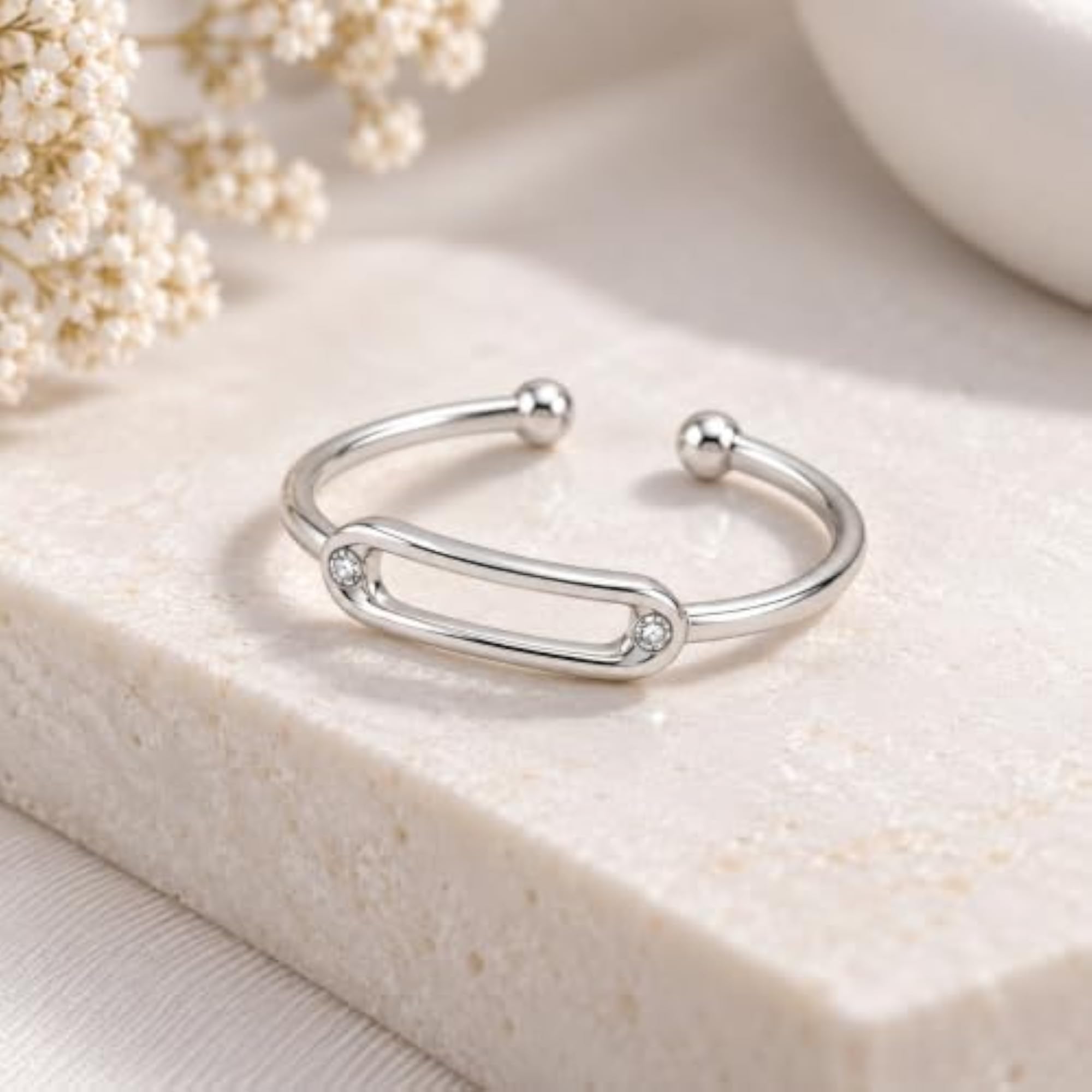 Plated Rectangular Bar Adjustable Ring for Girls, Minimalist