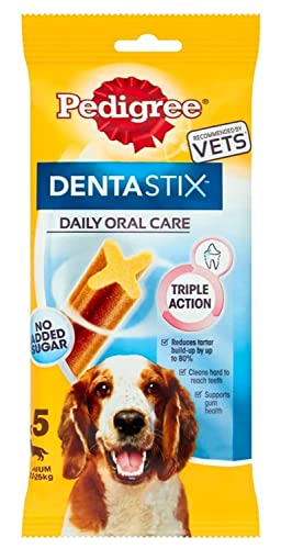Pedigree Dentastix - Snack giornalieri per cani di taglia media da 10 a 25 kg, 1 sacchetto (5 bastoncini)