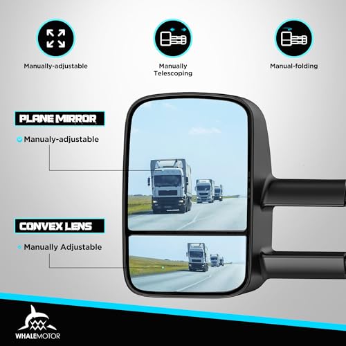 Image of Tow Mirrors Compatible with 1988-1998 Chevy GMC C /K 1500 2500 3500, Manual Folding Extended Trailer Towing Side Mirrors