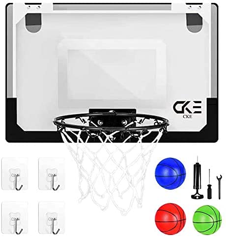 Indoor Mini Basketball Hoop for Door Wall Living Room Office with 3 Balls 4 Non-Marking Hooks 15.7" x 11" Kids Adult Mini Basketball Hoop Basketball Toy Gifts(Two Installation Methods) (Black-White)