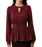 Belle Poque Women's Peplum Tops Long Sleeve Crewneck Keyhole Blouses Ruffle Hem Smocked Elegant S...