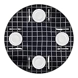 KUFUNG Round Tablecloth Waterproof & Stain Resistant Table Cloth Wrinkle Free Fabric Washable Polyester Table Cover (Navy Blue Grid, 31.5 inch)