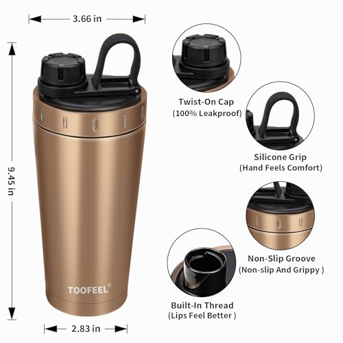 Image of TOOFEEL Insulated Protein Shaker Bottle - 20 oz Stainless Steel Shaker Cups for Protein Shakes, Stays Cold /Hot, Double Walled Vacuum Metal Protein Shaker, BPA Free Leakproof Gym Shaker Bottle