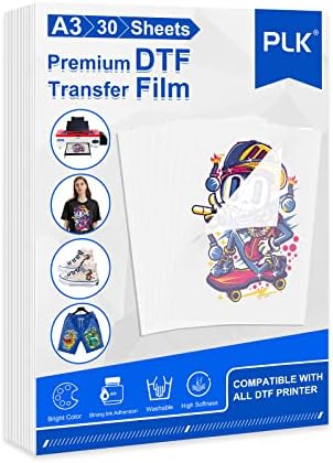 PLK DTF Transfer Film, A3(11.7" x 16.5") 30 Sheets Double-Sided Matte Clear Pretreat Sheets Film, DTF PET Transfer Paper Direct to Film for T-Shirts