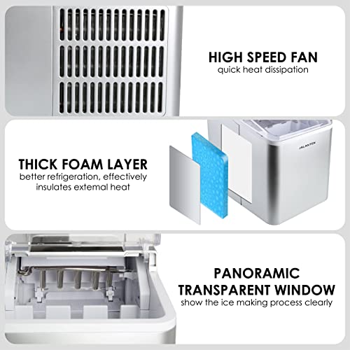 Jalantek Counter Top Ice Maker Machine With Self-Cleaning, 9 Ice Cubes Ready In 8 Minutes, 26Lbs Bullet Ice Cubes In 24H, With Ice Scoop And Basket. Perfect For Home/Kitchen/Office.(Sliver) #TOP3