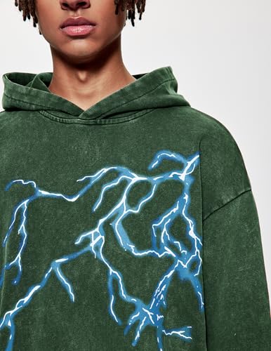 Vamtac Lightning Graphic Hoodies for Men Oversized Unisex Wash Hoodie Y2k Vintage Pullover Hooded Sweatshirt