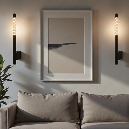 Image of Glowave Modern Black 700mm Metal LED Long Tube Wall Light with Adjustable Height - Tricolour | Warm White,White, Natural White | (203 /BK)
