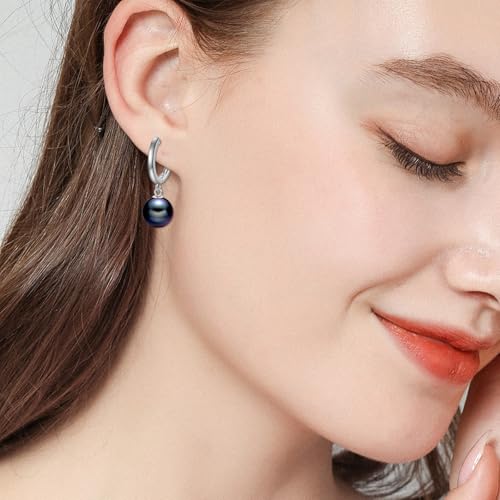 925 Sterling Silver Black Pearl Hoop Earrings Dangle Drop Jewelry Gifts for Women3