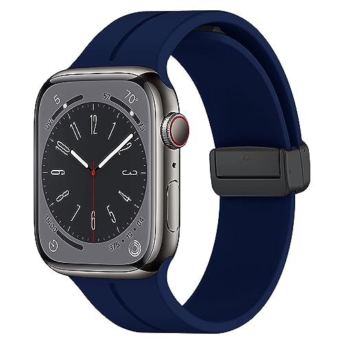 TALENANA for Apple Watch バンド マグネット シリコン49mm/45mm/44mm/42mm/41mm/40mm/38mm アップルウォッチ ベルト Series Ultra2/Ultra/9/8/7/6/SE/SE2/5/4/3/2/1 防水 蒸れない 通気性 汗に強い 洗える 軽量 レディース メンズ Apple Watch アクセサリー (ミッドナイトブルー、41mm/40mm/38mm)