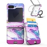 VVUPIC Galaxy Z Flip 5 Case with Pink Marble Design, Dual Card Slot, Hinge Protection, Shock-Absorbing Slim Protective Case, MagSafe Compatible