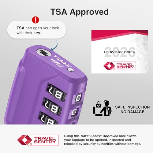 Image of Puroma TSA Approved Luggage Lock, 4 Digit Combination Travel Locks Resettable Code Lock with Zinc Alloy Body for Suitcase, Toolbox, Backpack, Bag, Gym Locker, Basic Purple Dark, secure