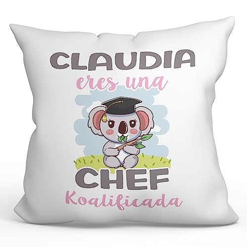 MUGFFINS Cojín Personalizable 40x40 cm para Chef Relleno Incluído - En Español - Koalificados Personalizados - Regalo Original y Divertido