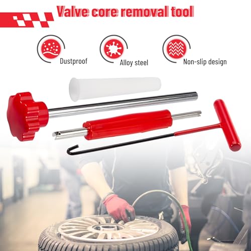 Image of CarBole Valve Stem Removal Tool, Quick Change Tire Valve Stem Core with Gloves T-Hook Push Rod TR413 TR414 TR415 for Replacing Leaky Valves in Cars Trucks Atvs Motorcycles