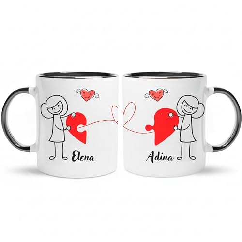 Gifters | Pack Tazas Personalizadas para Parejas con Nombres | Diseño Hilo Rojo del Destino | Interior y Asa Negros | 325 ml | Regalo Original, Romántico San Valentín y Aniversario | Mujeres