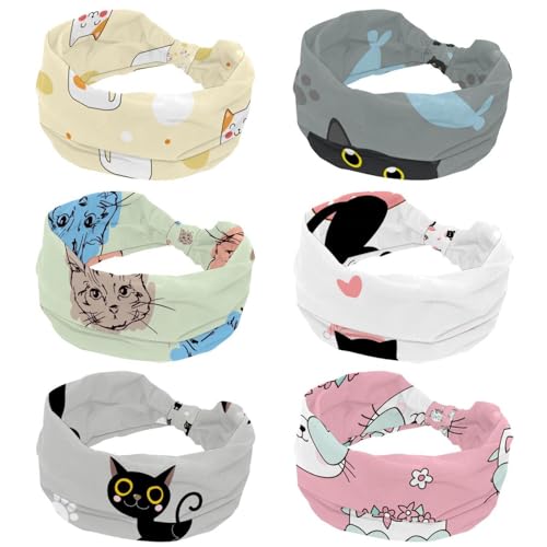 Bandeau pour le yoga et entraînement lot de 6 turbans élastiques au motif chat