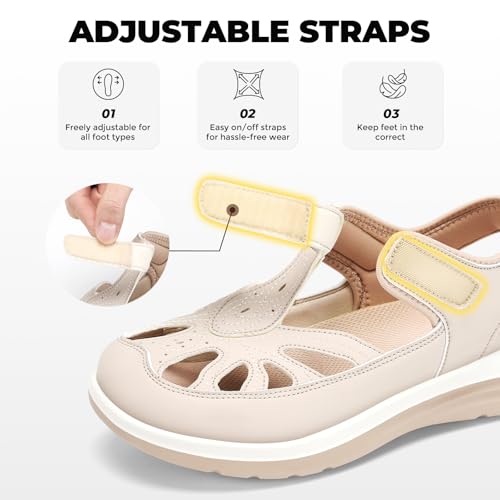 Image of FitVille Extra Wide Womens Orthopedic Walking Sandals with Wide Toe Box, Outdoor Closed Toe Sandals with Adjustable Straps for Women, Arch Support Women's Shoes for Plantar Fasciitis, Swollen Feet