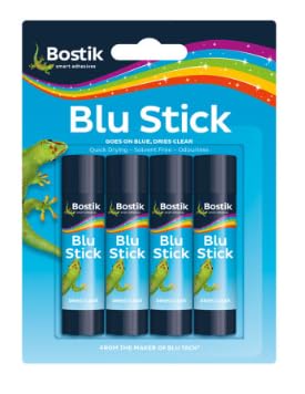 BostikBlu Stick Glue Sticks, Goes on Blue, Dries Clear, Solvent Free, Washable, 4 x 8g sticks