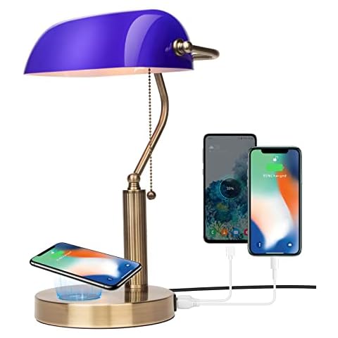 FIRVRE Glas Banker Tischlampen Schreibtischlampe LED klassische Retro Tischleuchte Cover