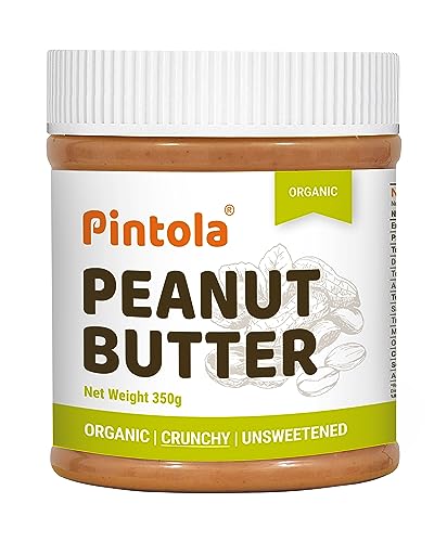 Image of Pintola Organic Unsweetened Peanut Butter Crunchy 350g - High Protein 30g & 9g Dietary Fiber, Made with Organic Peanuts, No Added Sugar, No Preservatives