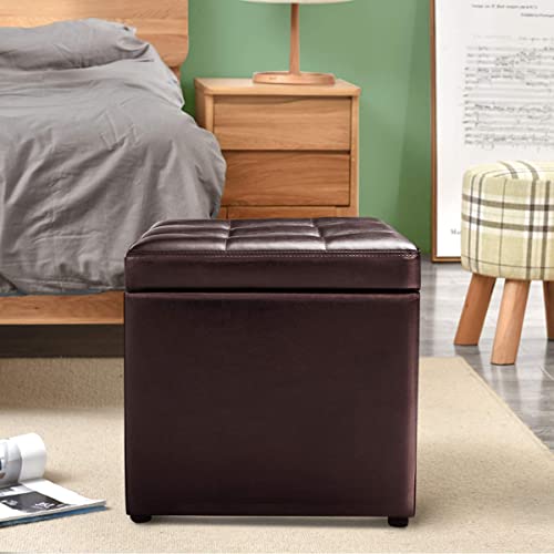 CASART Faux Leather Storage Ottoman, 40x40x40CM Cube Pouffe Toy Box Foot Stool, Home Office Living Room Organiser Chest, 150KG Weight Capacity (Brown, 40 x 40 x 40cm)