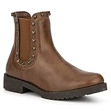 Olivia Miller Women's Fashion Shoes, Cognac Brown Faux PU Leather Elastic Double Gore Slip On Round...