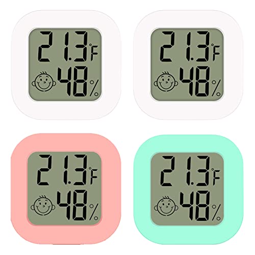Thermometer Innen, 4 StüCk Mini LCD Digitales Hygrometer Innen, Thermometer Hygrometer, Temperatur Luftfeuchtigkeitsmesser Hydrometer Feuchtigkeit Digital für Babyzimmer Wohnzimmer BüRo GewäChshaus Cover