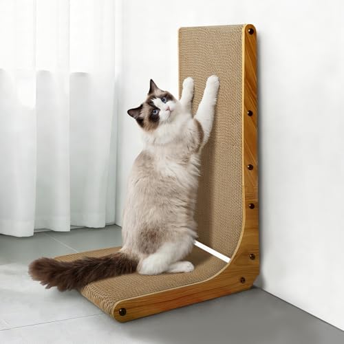 Image of Cat Scratcher, 23 inch L Shape Cat Scratching Pad for Indoor Cats, Durable Sustainable Cardboard Scratcher, Recyclable Vertical Cat Scratch Pad to Protect Furniture, Small