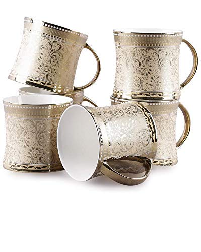 Image of E-Ezra Diamond Tea Coffee Cups Mug Set (Set of 6) 150 ML, Bone China