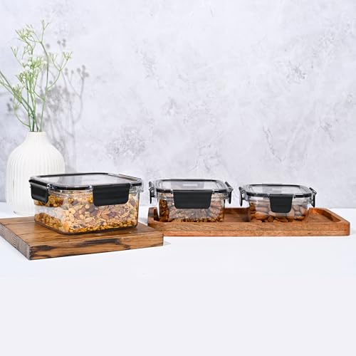 Image of PEARLPET Melody Jars - Airtight, BPA-Free, Stackable Food Storage Containers | Set of 3 Unbreakable PET Jars, Black (400ml, 600ml, 1000ml)