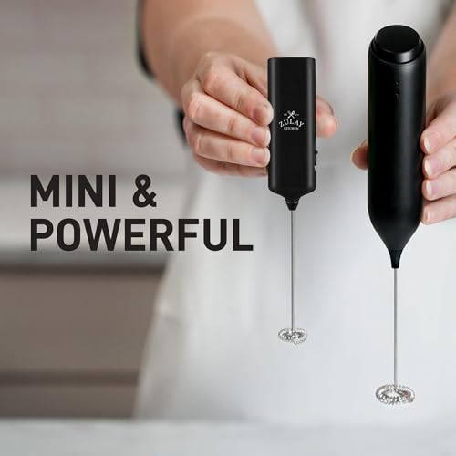 Image of Zulay Kitchen Mini & Mighty Milk Frother Wand - Powerful Handheld Coffee Frother, Battery Operated Drink Mixer - Compact Pocket Size - Detachable Whisk for Latte, Matcha, Hot Chocolate - Black