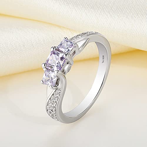 YL Women's Sterling Silver Clear Birthstone 3-stone Princess Cut Wedding Rings for Engagement Jewelry4