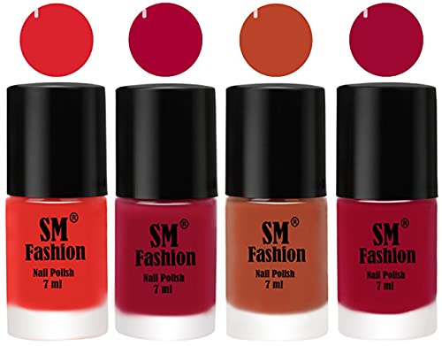 Image of Nail Polish Combo Set (Pack of 4) Quick Dry Gel Finish Nail Paint | Candy Orange,Dark Magenta,Light Coral,Pure Wine | 7 ml Each