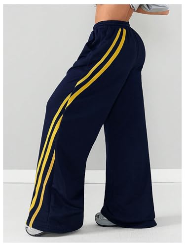 Women's Striped Baggy Track Pant Drawstring Waist Wide Leg Sweatpants Casual Trousers Streetwear2
