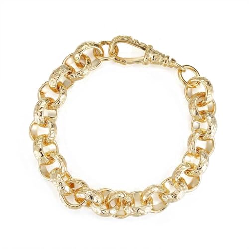 Pulsera de belcher gruesa estampada con cierre Albert de 12 mm, chapada en oro, corte de diamante para hombre (6.5 pulgadas), 6.5 inch, Metal, No es una piedra preciosa