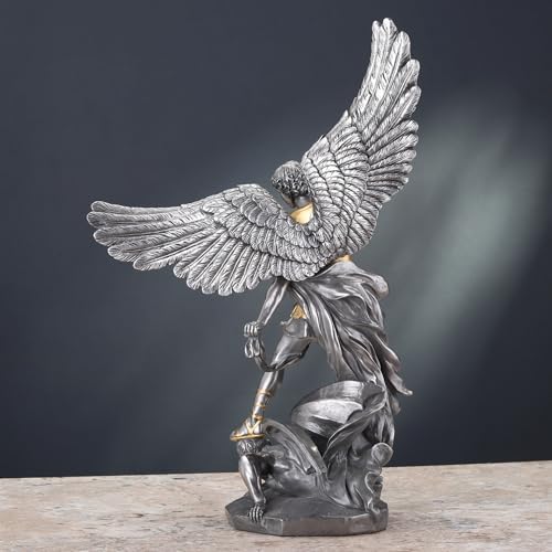 Estatua de San Miguel de 14.63 in en resina con acabado peltre miniatura 6
