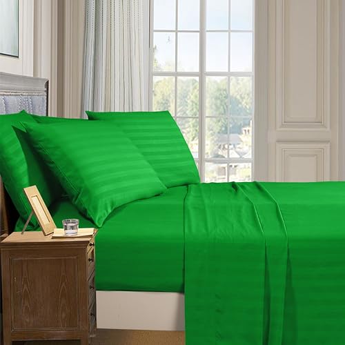 Elegant Comfort Softest and Coziest 6-Piece Sheet Set - 1500 Premium Hotel Quality Microfiber - Deep Pocket, Wrinkle Resistant 6-Piece Damask Stripe Bed Sheet Set, Full, Emerald Gren