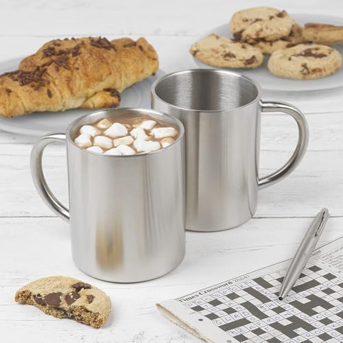 Taza de café de doble pared hecha de acero inoxidable 304 con asa que mantiene las bebidas calientes o frías calientes, agarre cómodo, adecuada para café, té, leche, cerveza, vino y agua (210 ml)