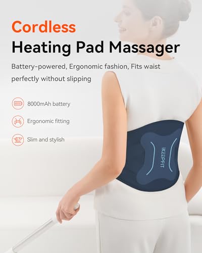 Image of IKEEPFIT Cordless Heating Pad with Massager for Back Pain Relief: MAXwarm 4.0, Portable Heated Back Brace with Lumbar Support for Sciatica, Large 8000mAh Battery, for Women Men 70 inch