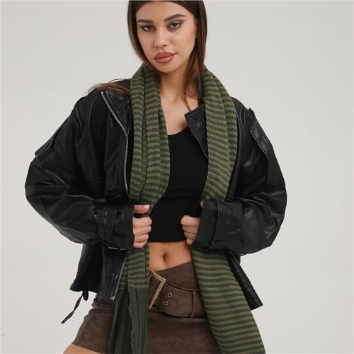 Womens Winter Scarf Warm Cashmere Feel Scarf Long Green Stripe Knit Shawls and Wraps Holiday Ladies Gifts4