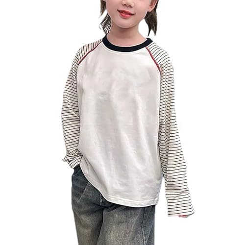Girls Color Block Raglan T-Shirts Kids Loose Casual Striped Crewneck Top Tops Boys Basic Long Sleeve Tees for 2-11 Years