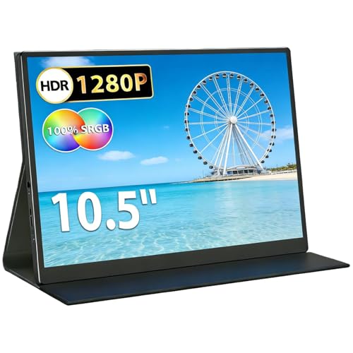 10.5' Portable Monitor 1920x1280 IPS Screen, 420 nits Brightness USB C Portable Gaming Monitor for Laptop PC Phone Mac Steam Deck, with Smart Cover & Speakers, Travel Second Screen for Work