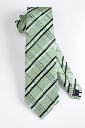 Image of HISDERN Ties for Men Plaid Checkered Tie with Pocket Square Woven Business Formal Necktie Handkerchief Set Wedding Party