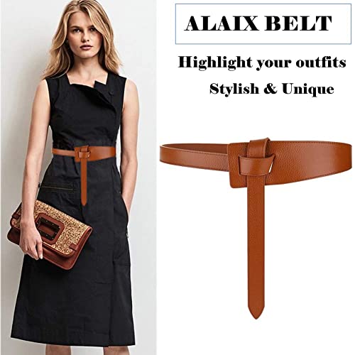 ALAIX Women's Leather Belt Dress Belt for Jeans Jumpsuit Coat Fashion Tie a Knot Genuine Leather Waist Belt2