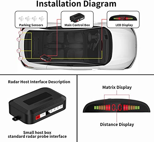 Image of AUTO SNAP Car Reverse Backup Radar System Auto Radar Detectors LED Display 4-Sensor Parking Radar Kit Backup with Sound Warning Color White, Set of 4