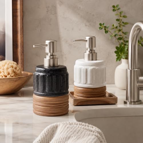 Image of 2 Pcs Soap Dispenser Bathroom, 14 Oz Liquid Hand Dish Soap Dispensers for Bathroom Countertop and Kitchen Sink, Ceramic Hand Soap, Dish Soap & Lotion Bottles, Modern Rustic Home Decor