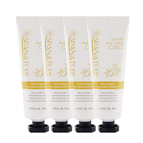 Spanature Olive Hand & Body Lotion Travel Size Selection, 4 Pack, Revitalizing Moisturizer for Rough and Dry Skin, Nourishing and Gentle for All Skin Types, Made In Korea - 75 ml/2.53oz