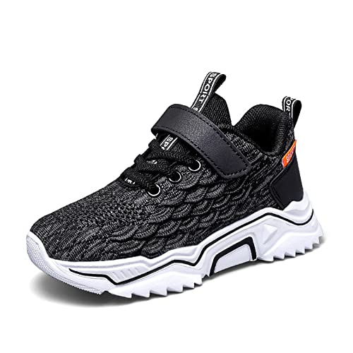 Baskets Garçon Chaussures de Course Légère Sport Walking Shoes Mode Enfant Running Sneakers Noir 35 EU Cover