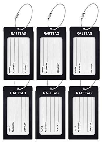 Image of Luggage Tags Metal Suitcase Tags Travel Bag ID Identifier Luggage Tag (Black 6-Pack)